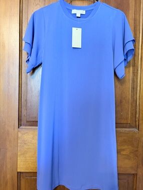 Michael Kors Periwinkle Short-Sleeve Midi Shift Dress
